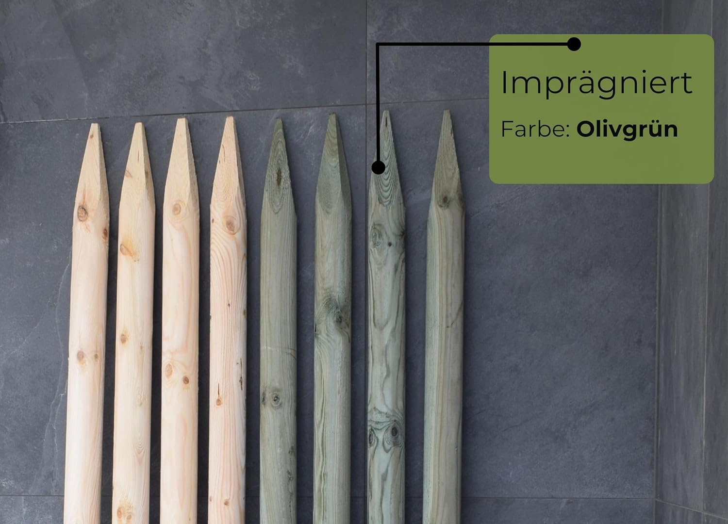 ø 8cm Lot de 2 Piquet Cloture Bois Longueur : 240 cm Poteaux De Clôture De Jardin Imprégné Résistant Aux Intempéries Palissade Tuteurs avec Pointe Couleur Olive