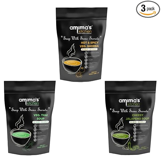 Combo Of Hot & Spicy Veg. Shorba + Veg. Thai + Cheesy Jalapeno Jain Soup (No Onion No Garlic) - 100 Grams (Pack of 3) | Instant Soup Mix Powder | Ready To Cook | No Artificial Flavour & Colour | Gluten Free | Non GMO | Healthy Soup