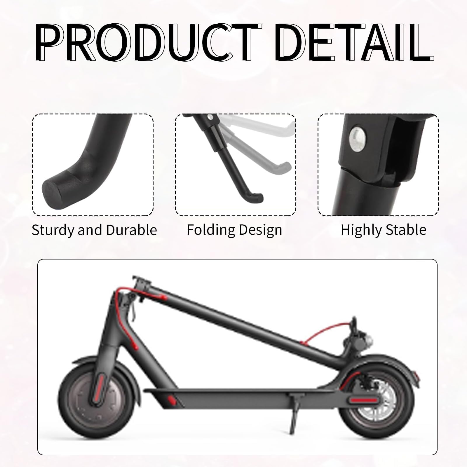 Soporte universal para patinete eléctrico compatible con Xiaomi M365/Pro/Pro2/1S/Scooter 3. Soporte lateral plegable, aluminio, incluye 2 tornillos, fácil montaje, resistente, color negro