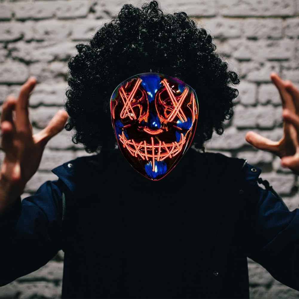 Halloween Masks, LED Light Up Mask, Anonymous Neon Mask, Scary Masks with 3 Lighting Modes - Image 4