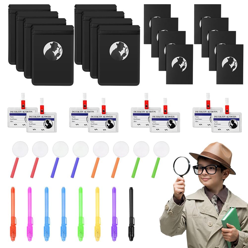 OSDUE Invisible Ink Pens and Notebooks, 56 Piece Set Kids Party Bag Fillers Magic Pens for Kids Kids Detective Toy Set UV Light Spy Pens Magic Secret Message Pens for Detective Parties Fun Party