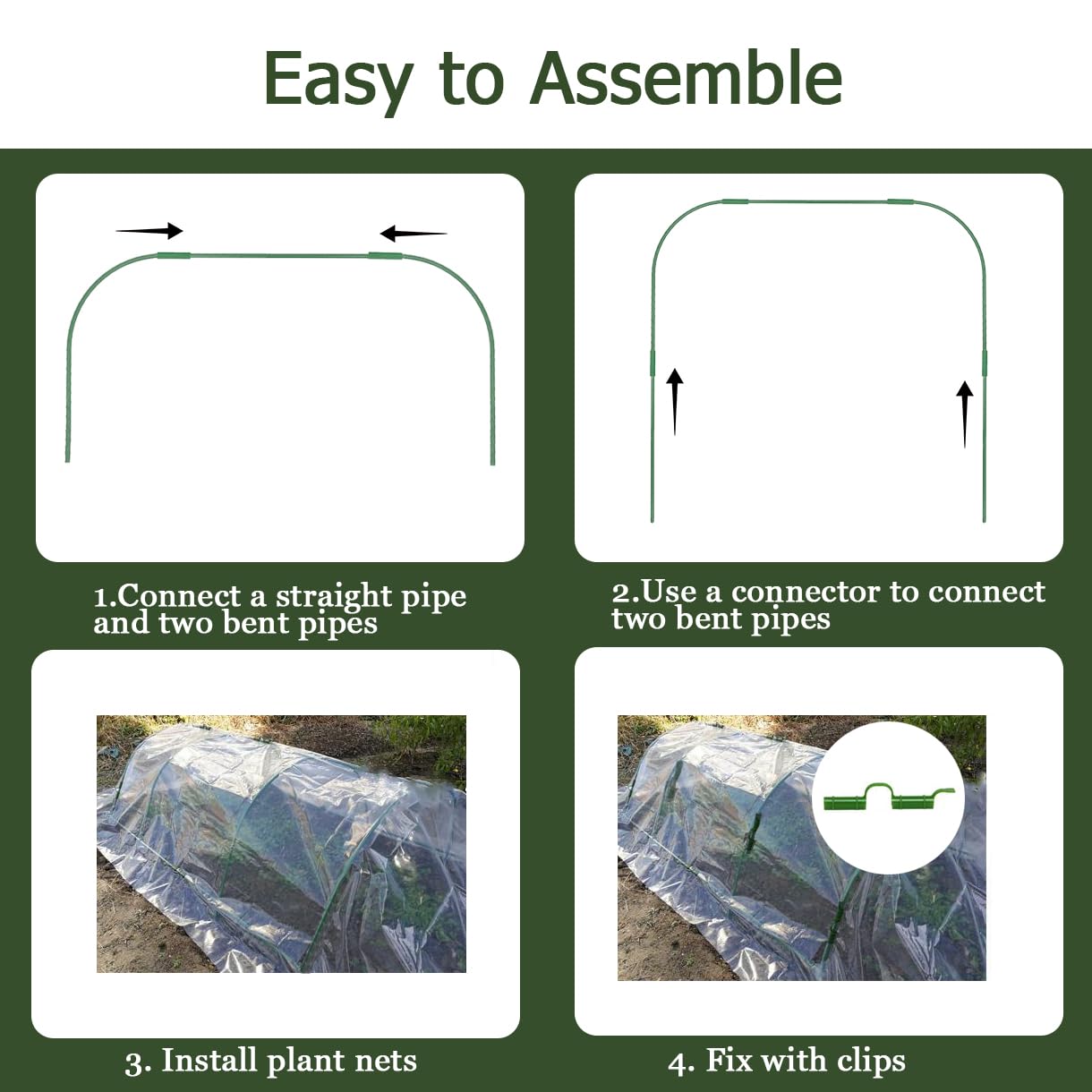 Kit de 6 aros de jardín con revestimiento de plástico, acero recubierto de plástico, para camas elevadas