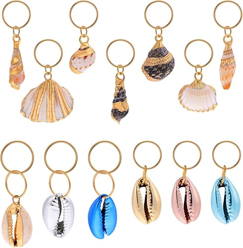 13 dijes de anillo de rastas estilo concha de playa estilo concha para el cabello, anillos decorativos para trenzar rastas, abalorios de joyería
