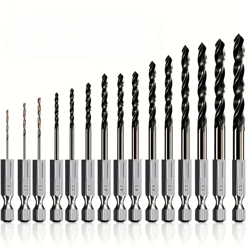 15PCS Hex Shank Cobalt Metric Drill Bit Set 1.5mm-6.5mm Quick Change High Speed Steel Impact Driver Hex-Shank Twist Drill bits for Metal Steel Wood Plastic Aluminum Alloy