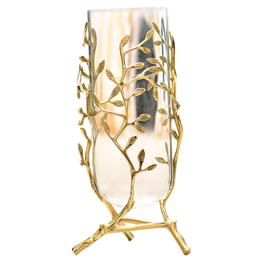 Jarron Decorativo Jarron Cristal,Florero De Vidrio Moderno De Lujo Ligero, Decoración De Florero Transparente para Accesorios para El Hogar, Florero De Cobre Puro Hecho A Mano
