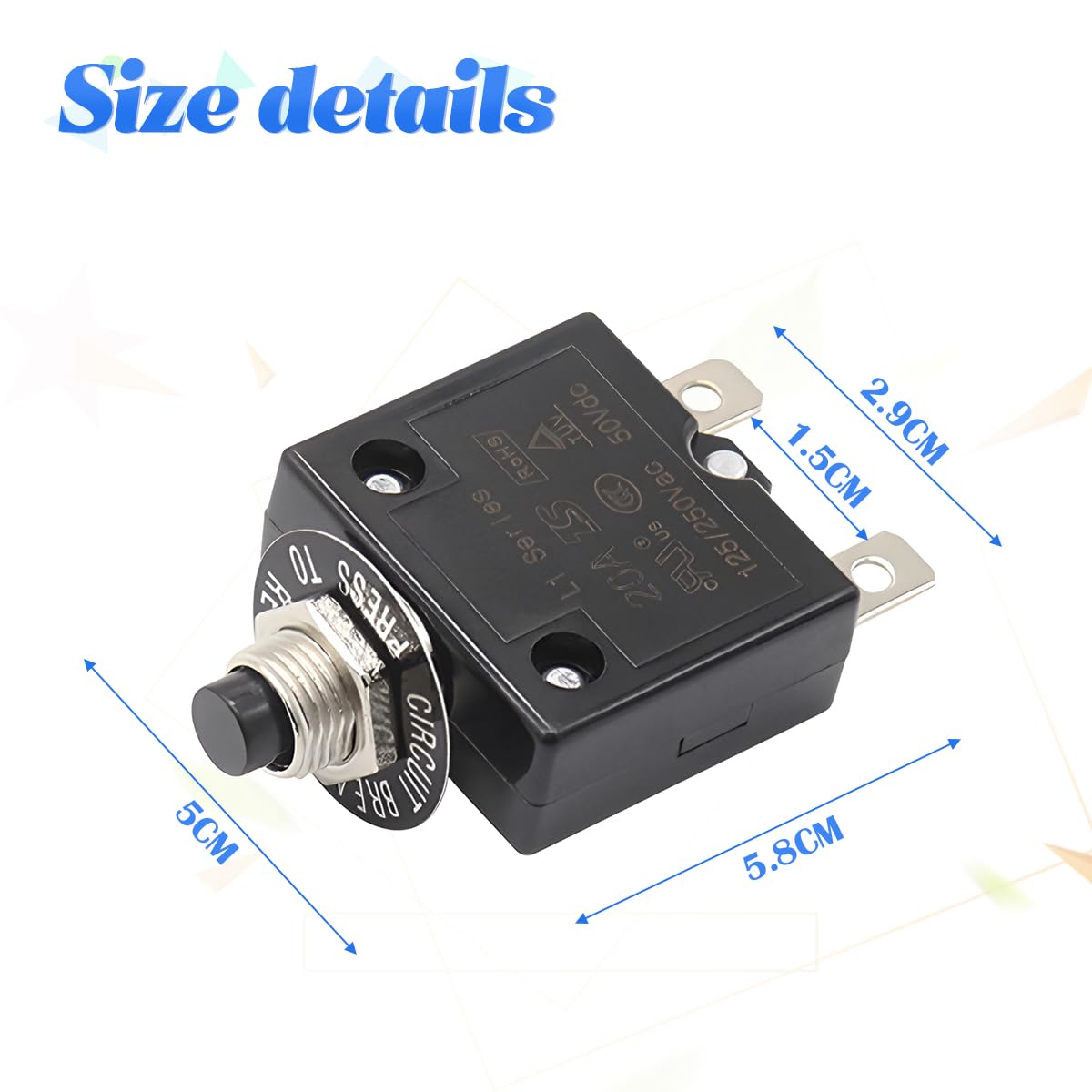 Disyuntor Térmico Manual 20A Recargable – Protector De Sobrecorriente Para Automoción E Industria (Corte Automático)
