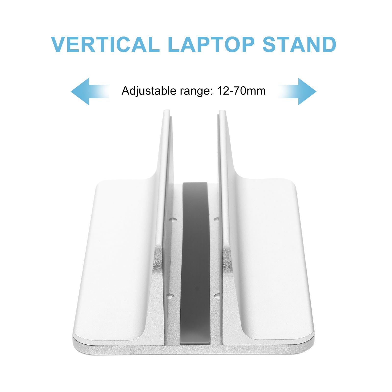 KALLORY Supporto Verticale per Laptop e Tablet in Lega di Alluminio Regolabile Base Antiscivolo in Silicone, Porta Notebook da Scrivania Compatibile Dispositivi di Diverso Spessore