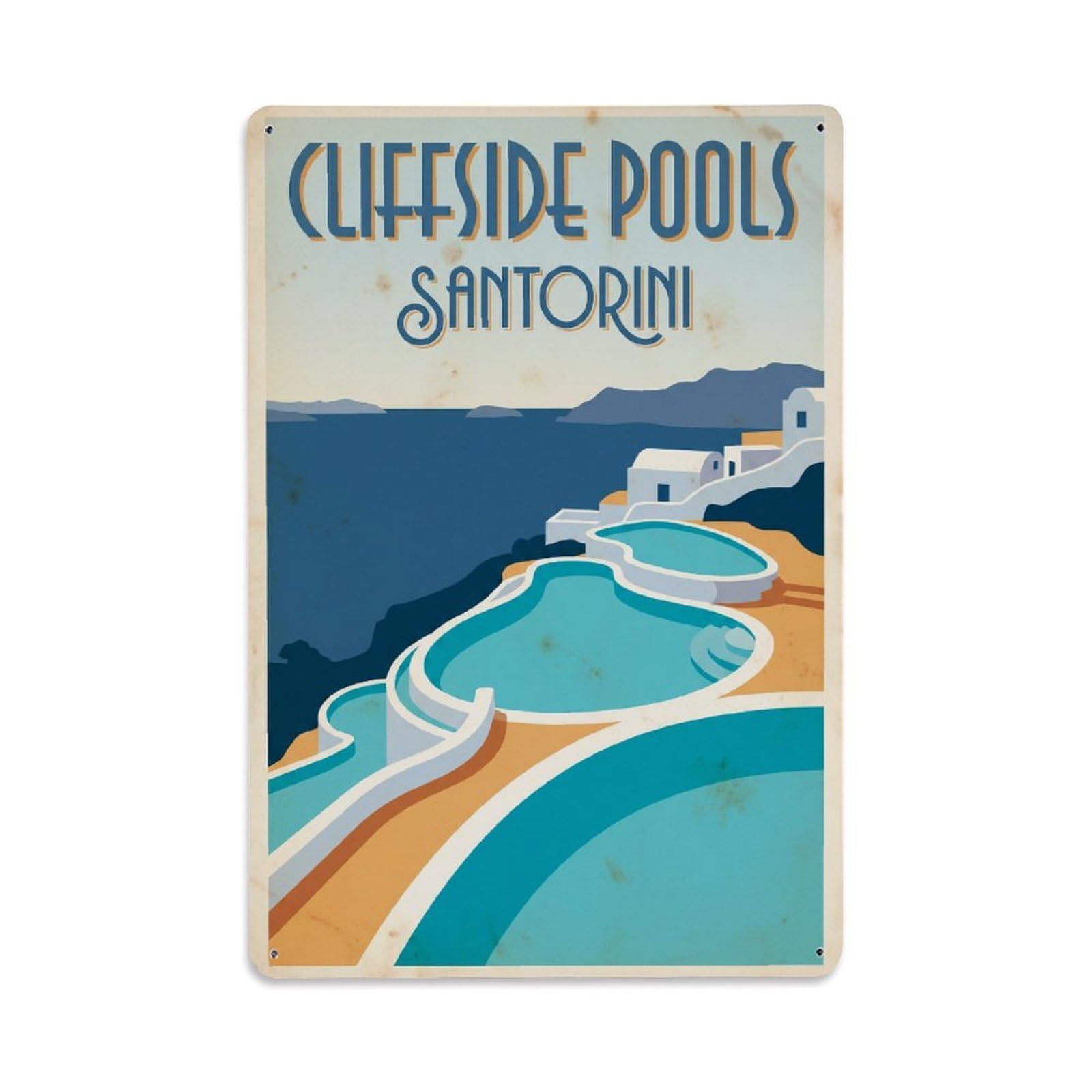 Gead 8X12inch Style Vintage Travel Santorini Cliffside Pools Metal Tin Sign
