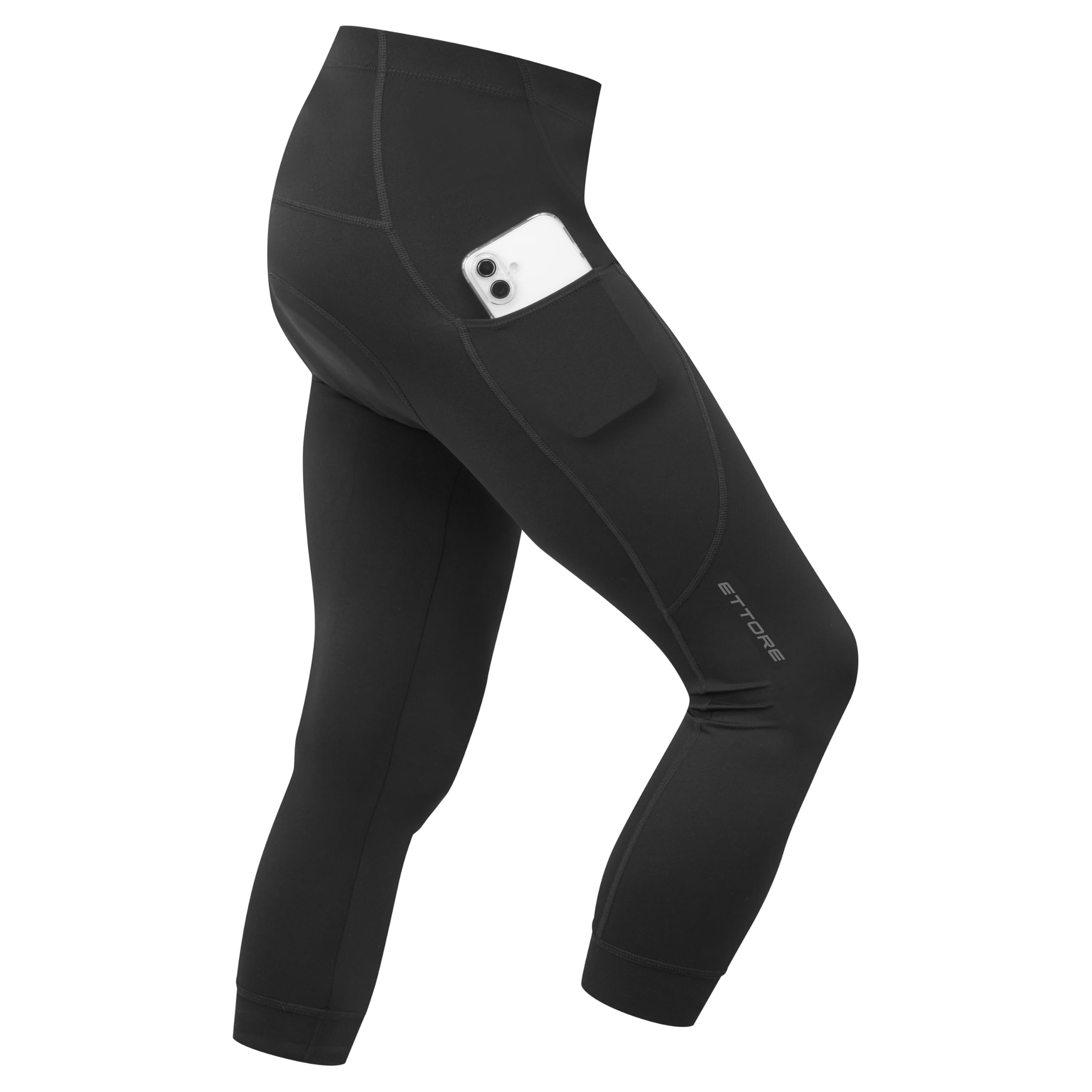 Ettore Mens Padded Cycling Shorts with Pocket Three Quarter Length Breathable Quick Dry Road Bike Bicycle - Dart