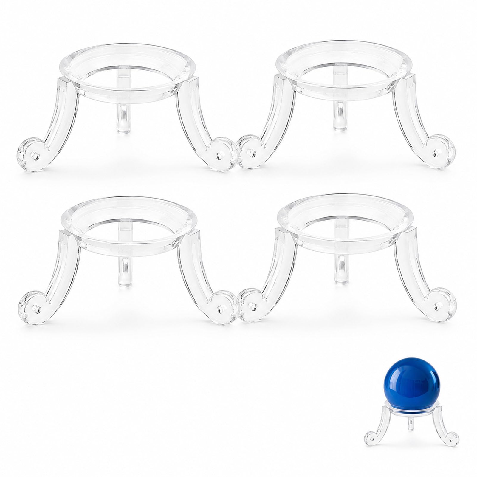4 Pack Clear Acrylic Crystal Ball Display Stands Concave Sphere Holder