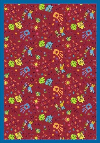 Scribbles Red 5 ft.4 in. x 7 ft.8 in. WearOn Nylon Machine Tufted- Cut Pile Just for Kids Rug