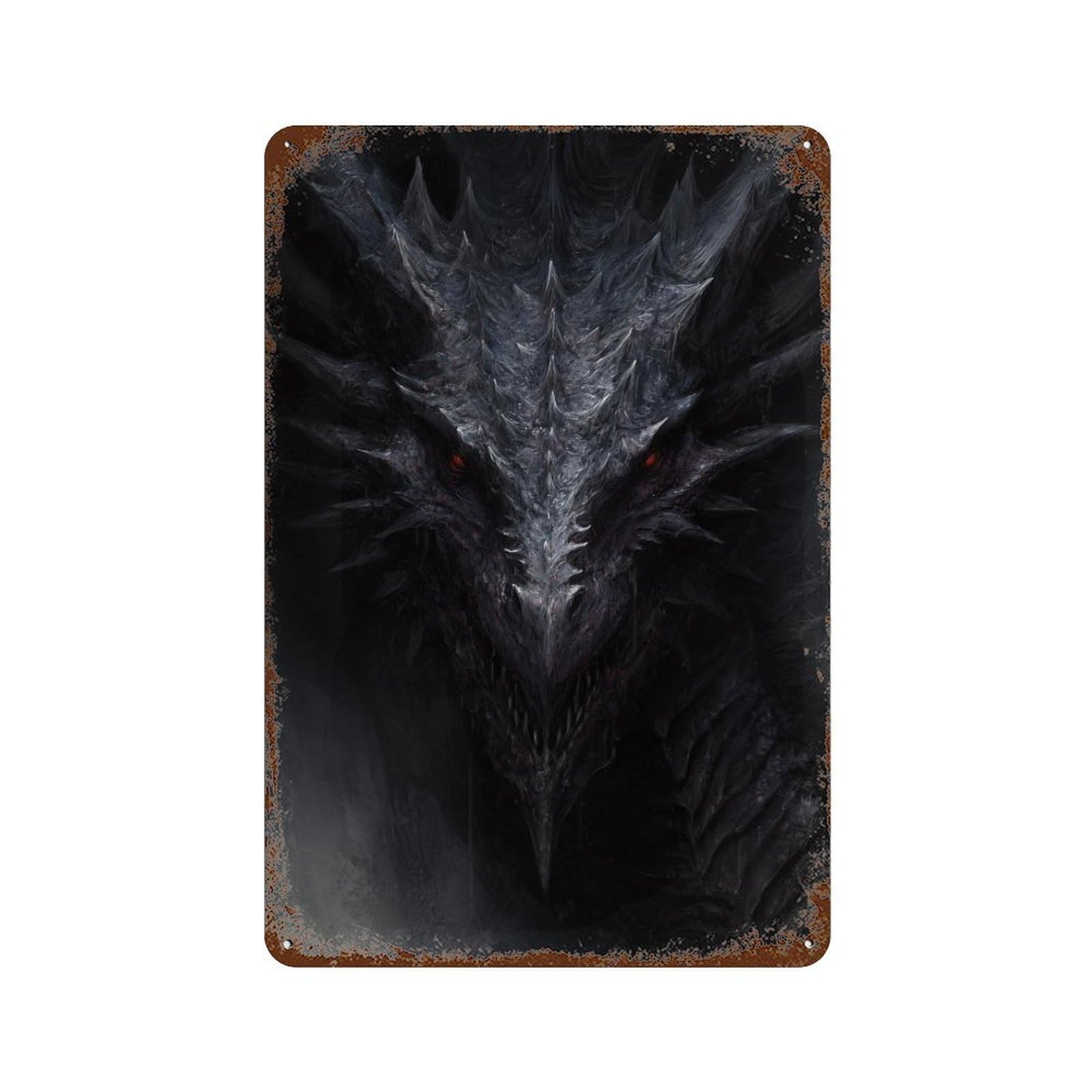 Vintage Rust Metal Sign Dark Dragon Fantasy Artwork -2 11.8"x7.9", Old School Wall Decor for Office, Studio And Wall Decor