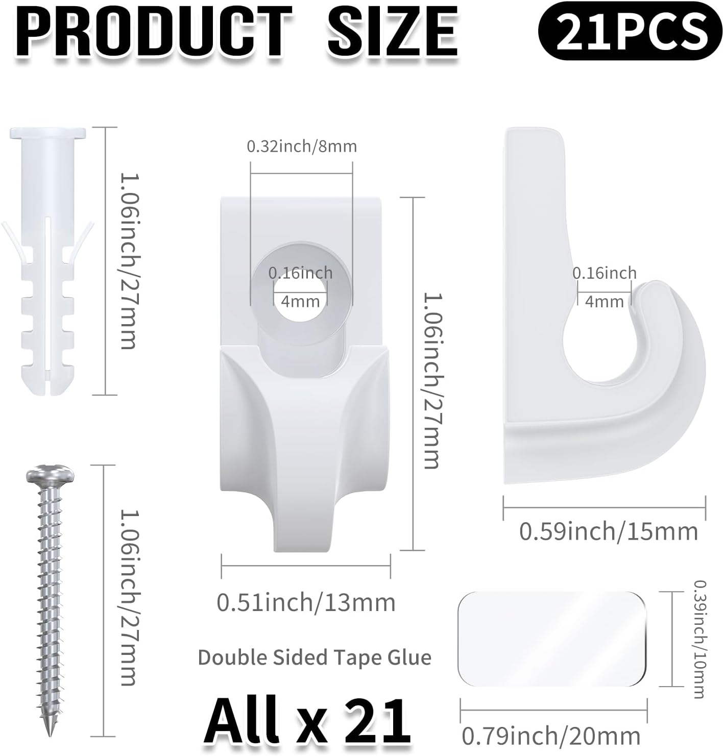 21 Pack Wire Shelf Clips Kit with Screws, Heavy Duty Closet Shelf Support Brackets,Expansion Tubes & Adhesive Pads – Wall Mounted Clips for ClosetMaid, Rubbermaid Wire Shelving (White)