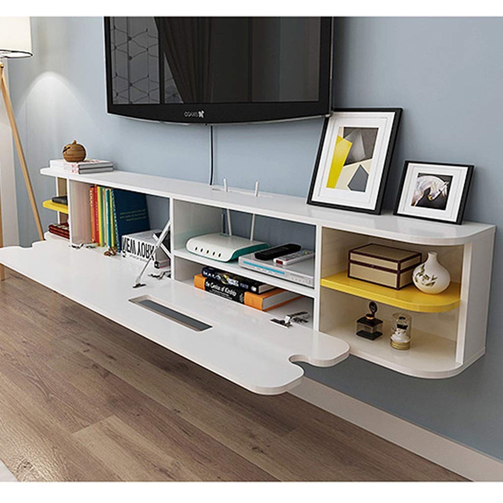 An der Wand montierter schwimmender TV-Ständer mit 2 Schichten weißer Medienkonsole für Xbox One/PS4/Kabelbox/DVD-Player/Spielekonsole Wandhalterung