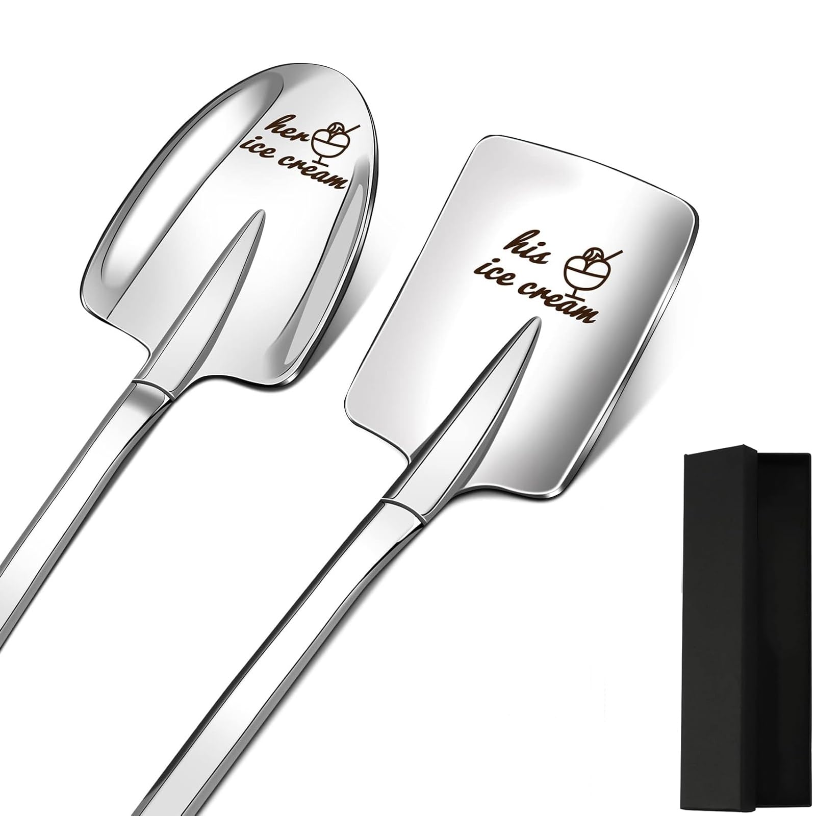 FUAAOLIY 2PCS Ice Cream Spoons, His and Her Ice Cream Shovel Set for Couples Girlfriend Boyfriend, Anniversary or Birthday Gift, Stainless Steel Engraved Spoon for Wedding Christmas Valentine's Day