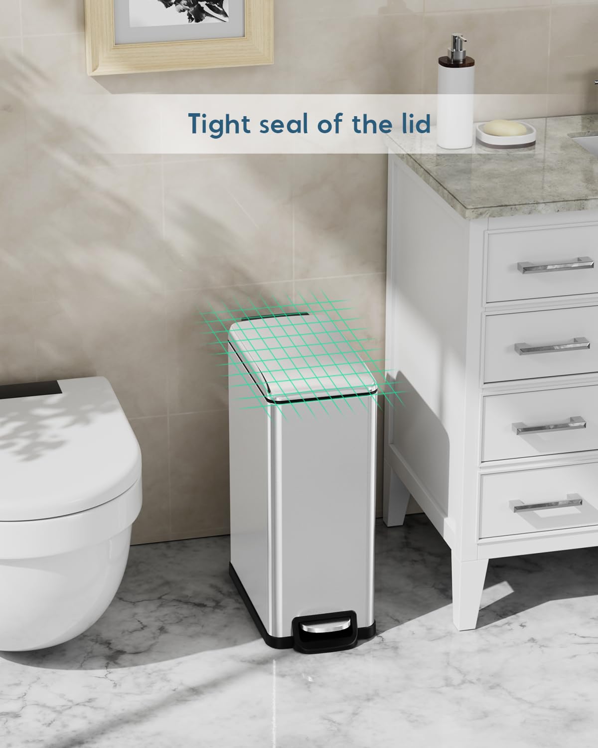 Arlopu 13.2 Gal Slim Kitchen Trash Can with Lid, 50L Stainless Steel Garbage Can, Large Kitchen Rubbish Can, Step Trash Bin w/Foot Pedal and Inner Bucket, Bathroom Trash Can Airtight,Silver