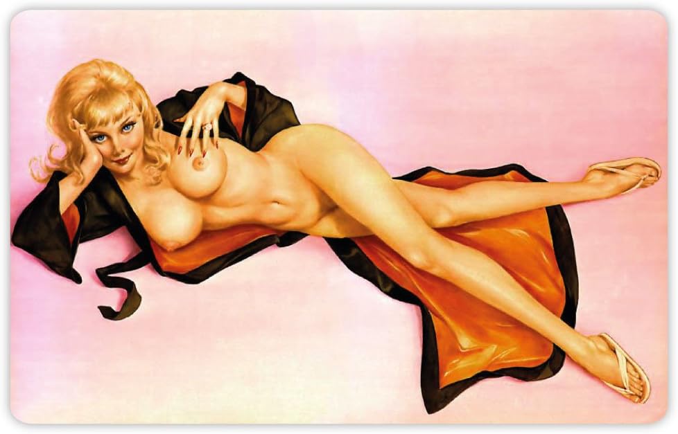 up pin-up the girl lies with an open bathrobe sticker decal 5" x 3" F