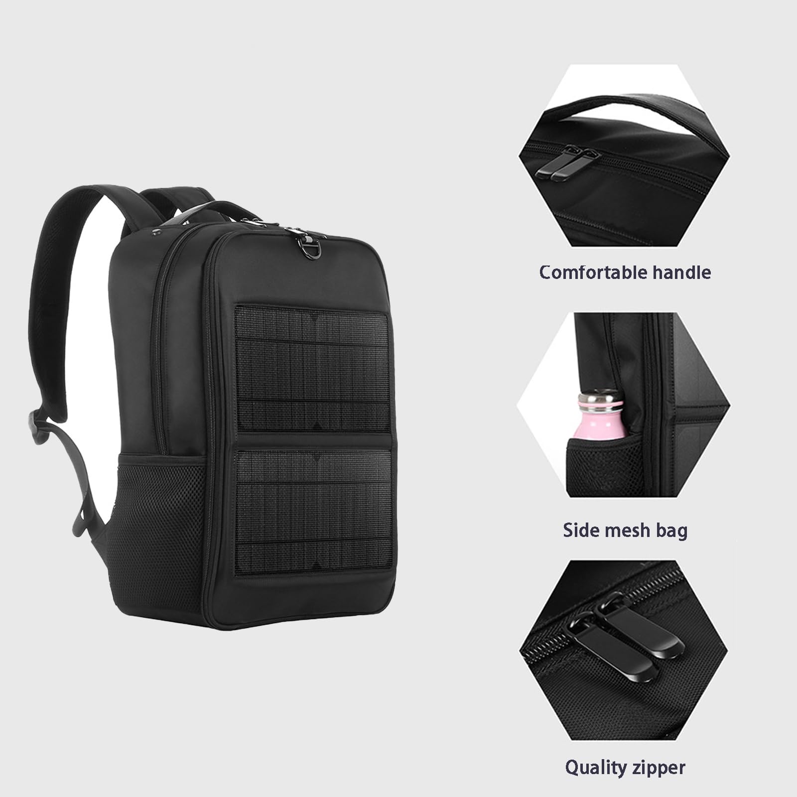 Zaino solare da 14 W, impermeabile, con ricarica USB intelligente, borsa ergonomica multifunzione per computer portatile, zaino da trekking all'aperto, perfetto per affari, corsa, ciclismo,