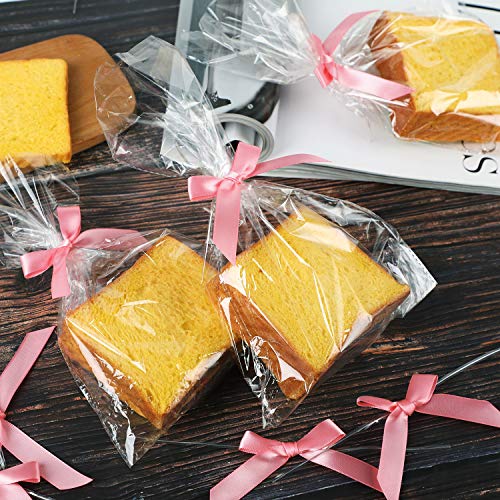 50 Pack Pink Satin Ribbon Twist Tie Bows for Treat Bags, Gift Bags, Bakery Candy Bags and Package Decorating Ribbon Bow, Bowknot for Gifts