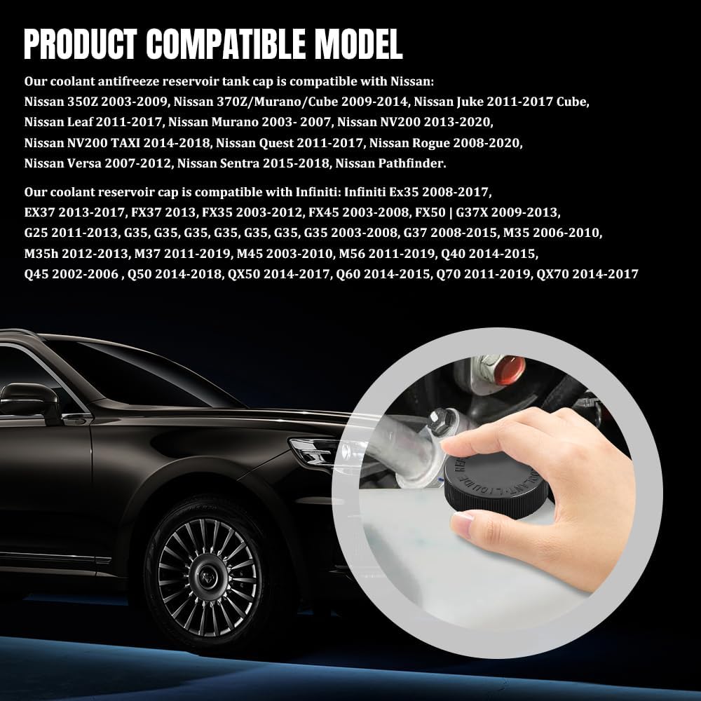 2PCS Coolant Reservoir Cap, Radiator Reservoir Cap, Engine Radiator Water Tank Caps Coolant Caps OEM#21712-79900, Car Coolant Water Tank Reservoir Cap Replacement for Infiniti Nissan (Black)