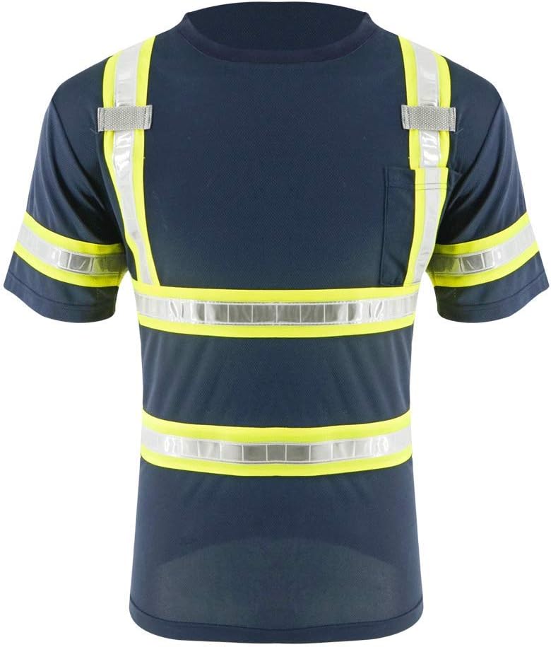 SMASYS Reflective Shirts - High Visibility Short Sleeve T Shirts ANSI with Pockets and Reflective Tape for Men,Women