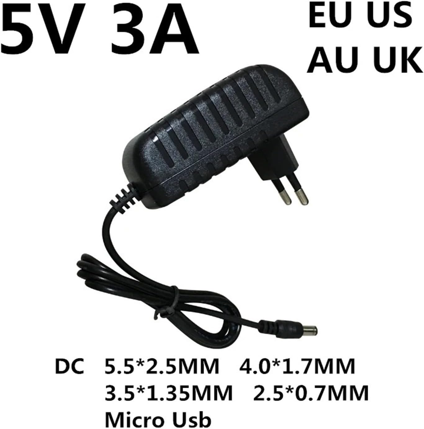 DC 5V 3A 3000MA USB AC/DC電源アダプター1個(DC PLUG 5.5-2.5MM,EU Plug)