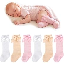 6 Pairs Newborn Knee High Socks Baby Girl Long Socks with Bow Infant Stockings for Preemie New Born Girls 0-3 Months