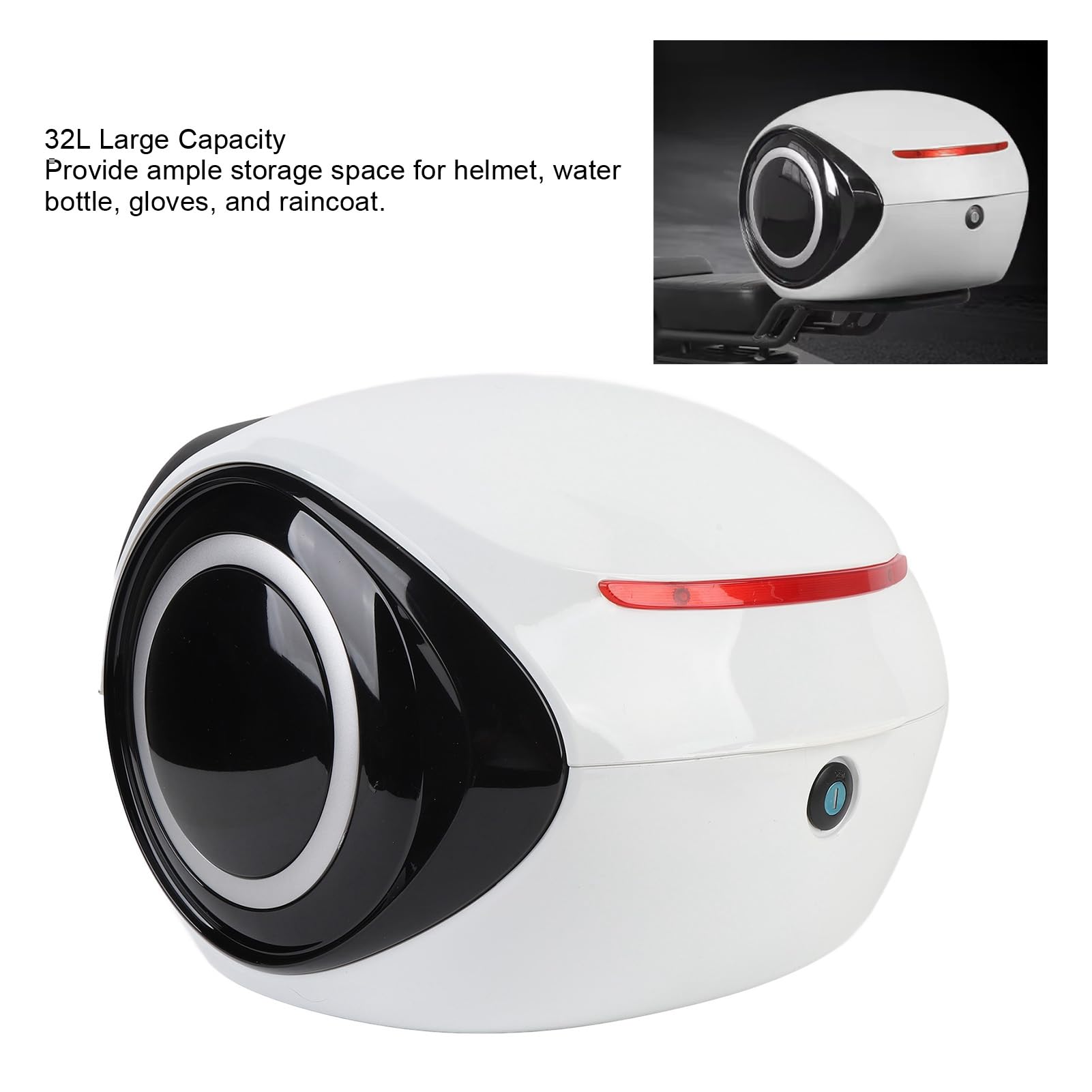 Acouto Top Case Portatif de Preuve Sportive d'ABS de Valise Supérieure de Moto de 32L pour Le Scooter électrique de Vélo Blanc à ABS Amovible Votre Boîte a Fait l'isolation élevée Légère (White)