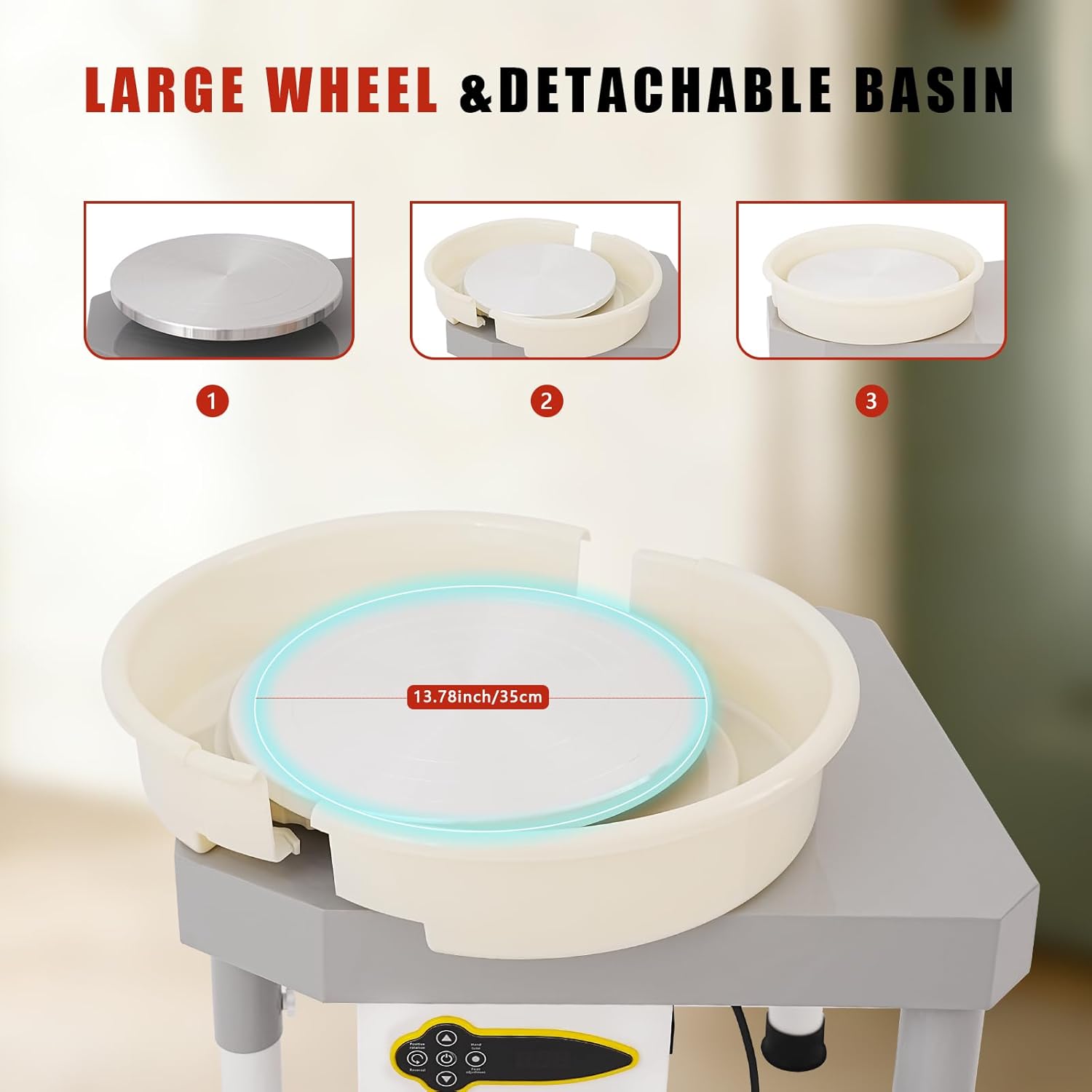 14" 450W Electric Pottery Wheel with LCD Panel Adjustable Speed Foot Pedal,Detachable Basin,Heighten Desk Legs,Clay Toolfor Kids, Adults, Beginners, Home DIY & Professional Pottery Making