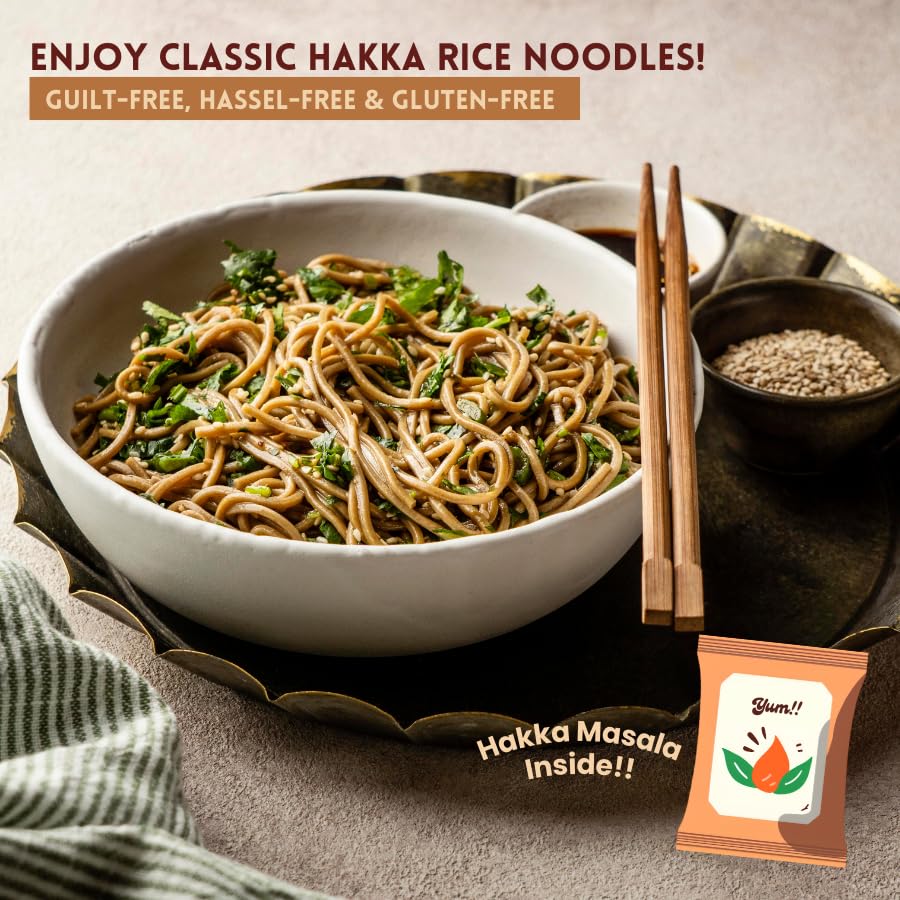 Image of Jvapa Rice Noodles with Hakka Masala Seasoning Inside, Naturally Gluten Free, Made with 100% Rice (210g x Pack of 3)