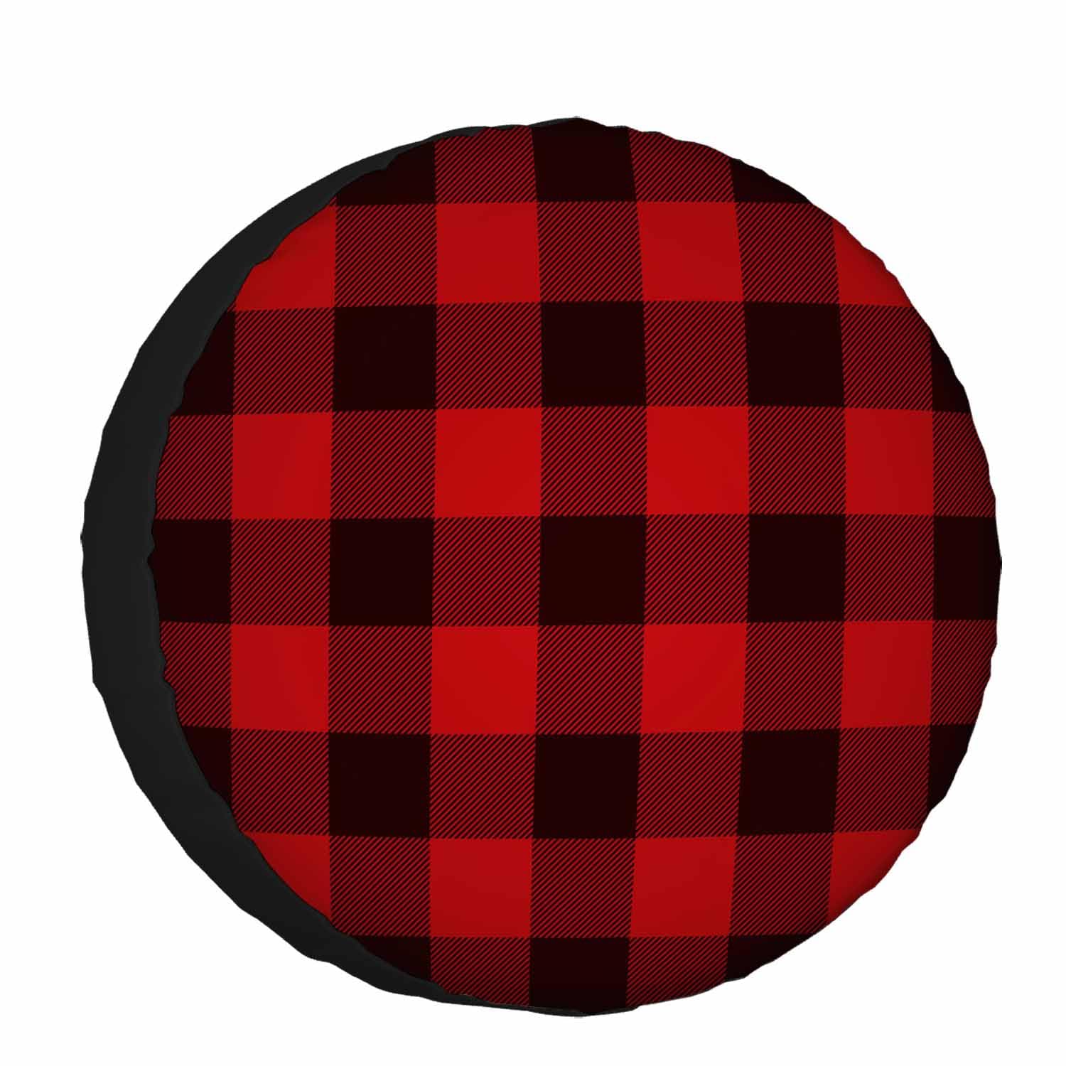 Lumberjack Plaid Pattern Spare Tire Cover 15 inch Wheel Red Black Plaid Mesh Regular Repeat Squares Classic Protectors Weatherproof Universal for Trailer Tire Cover Rv SUV Truck Camper Travel Trailer