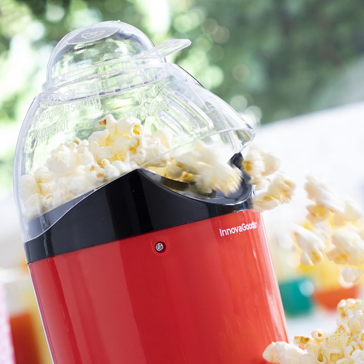 InnovaGoods® Palomitera de aire caliente Popcot, prepara palomitas de maíz de forma saludable y rápida, con función de aire caliente, diseño compacto y portátil, ideal para el hogar y el cine