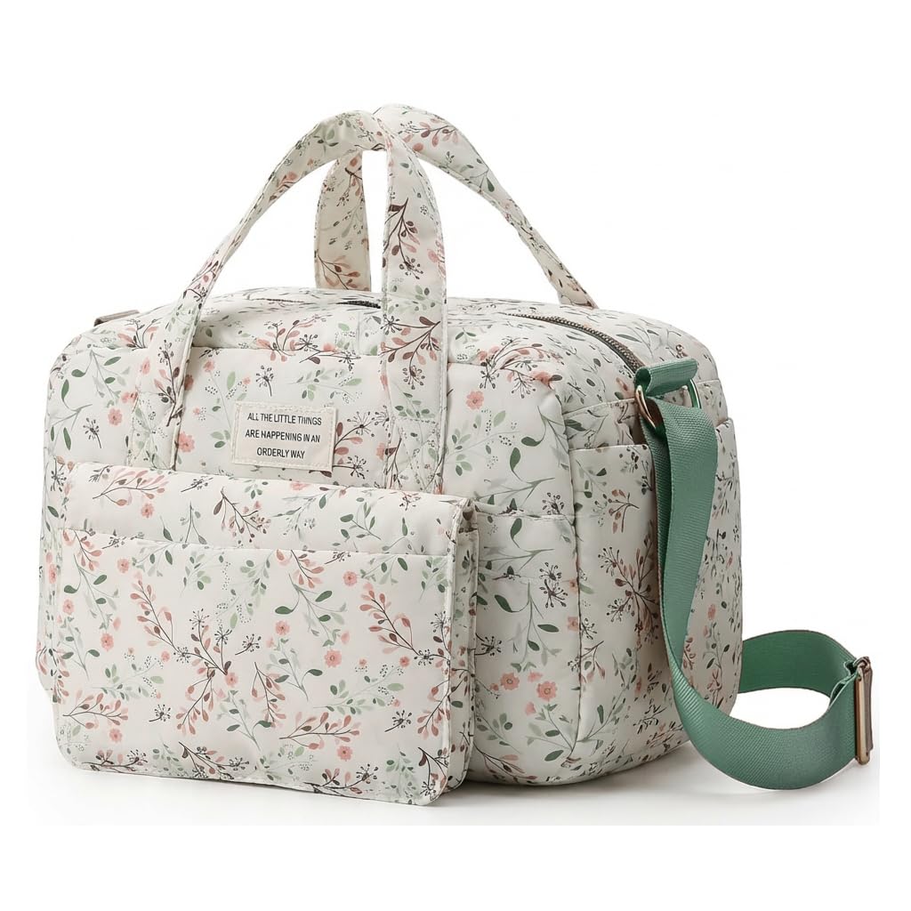 GSenhui Quilted Baby Changing Bag Tote Floral Nappy Diaper Bag Cute Mommy Bag Crossbody Wickeltasche (Green-2)