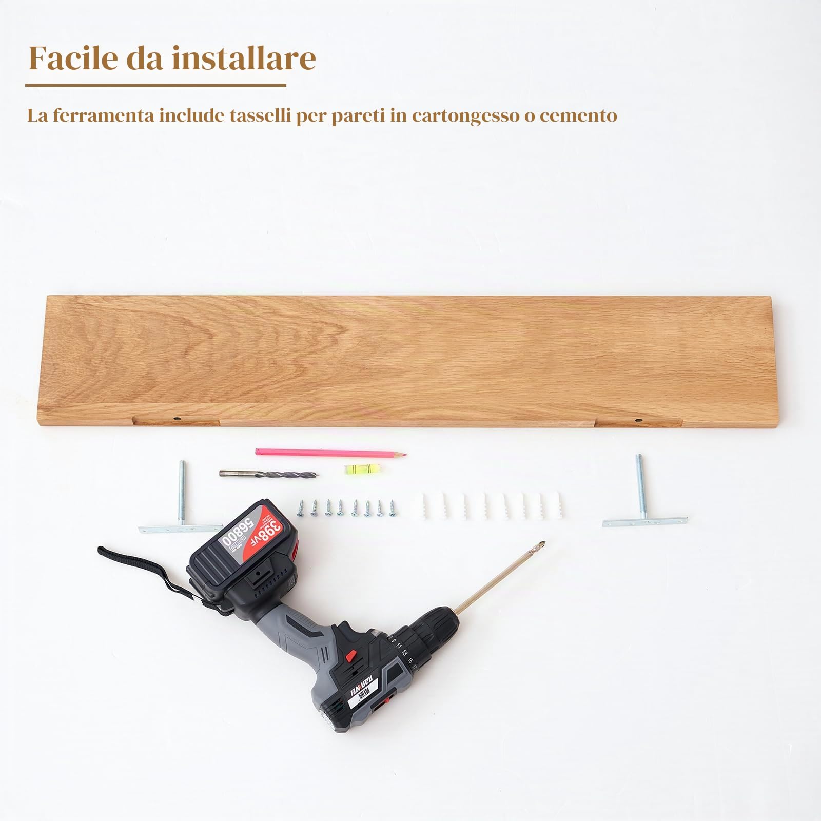 Mensola da Muro di Quercia, Mensola da Parete, Scaffale Galleggiante in Legno Massello per camera da letto, soggiorno, cucina, ufficio a casa, lavanderia (90 cm)