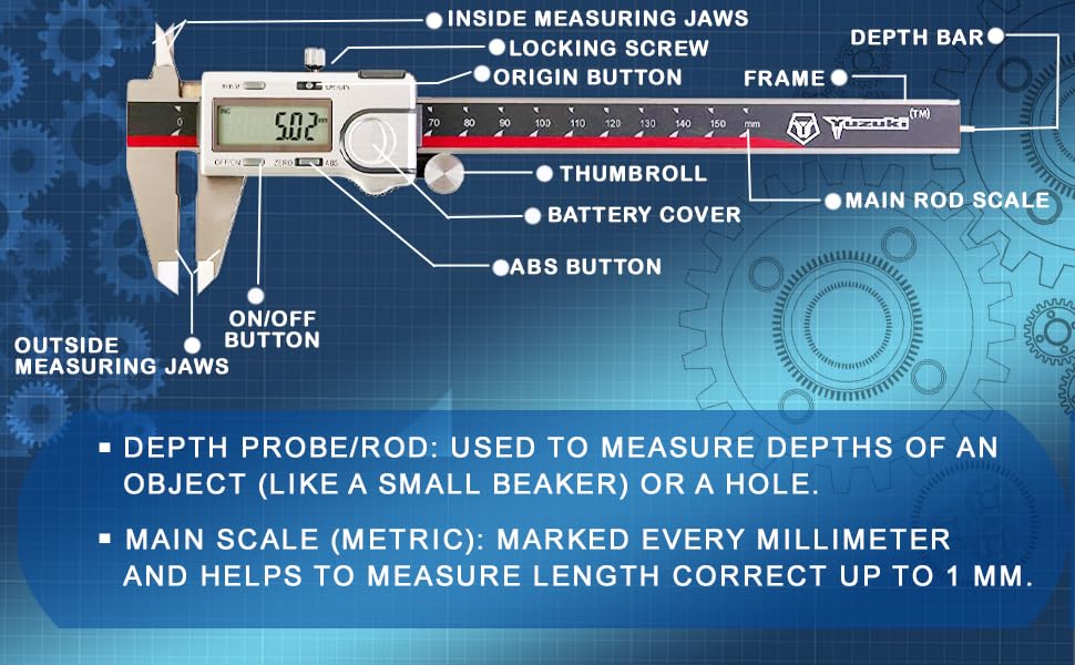 Yuzuki Precision Digital Caliper 150mm (6") – Industrial Stainless Steel Body, LCD Display, ±0.02mm Accuracy 3