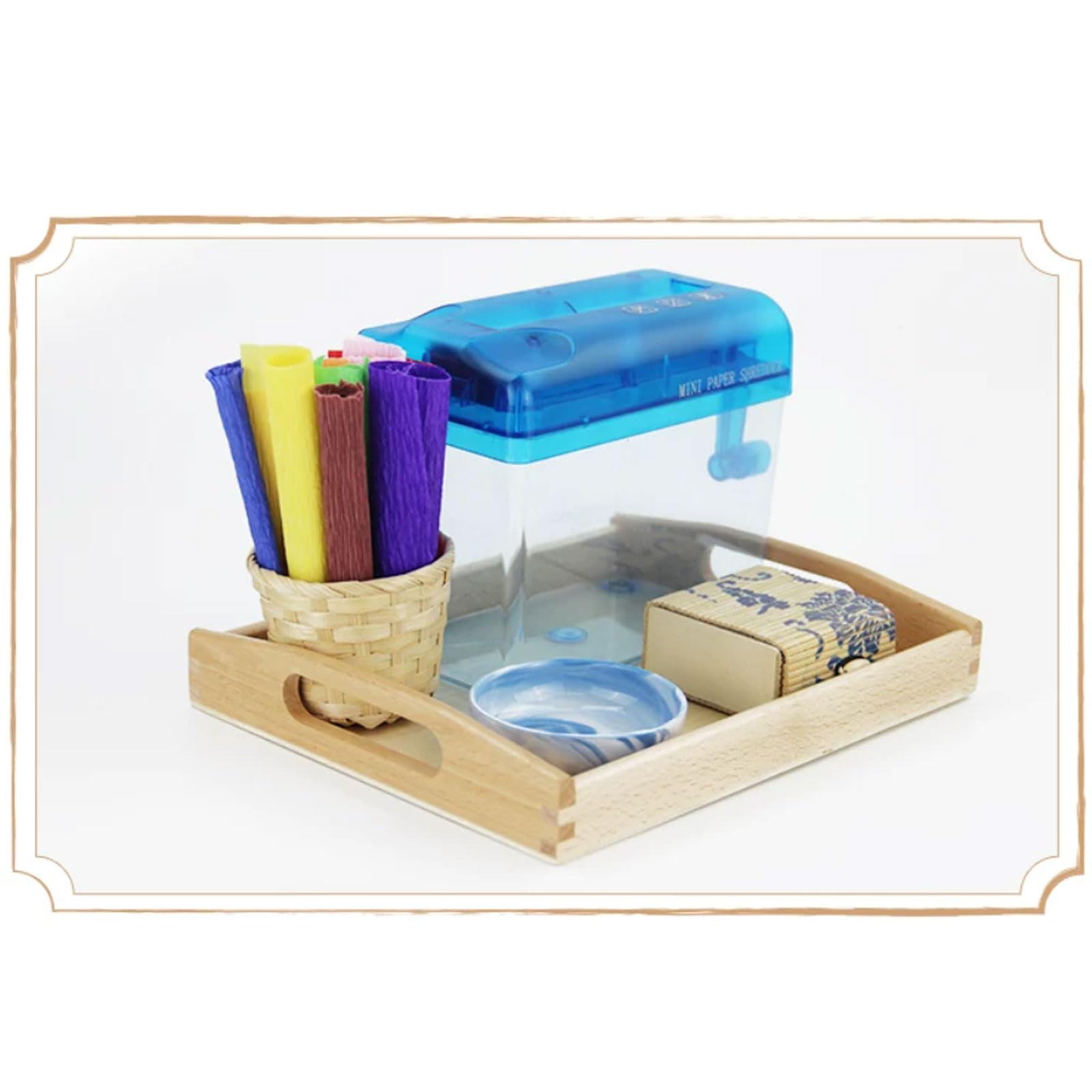 Set attività Vita Pratica Montessori L'Arte (Senza Materiali cartacei) | Set di Attività di Vita Pratica Artistica Montessori, Mini Perforatrice e Vassoio Manuale per Distruggere la Carta