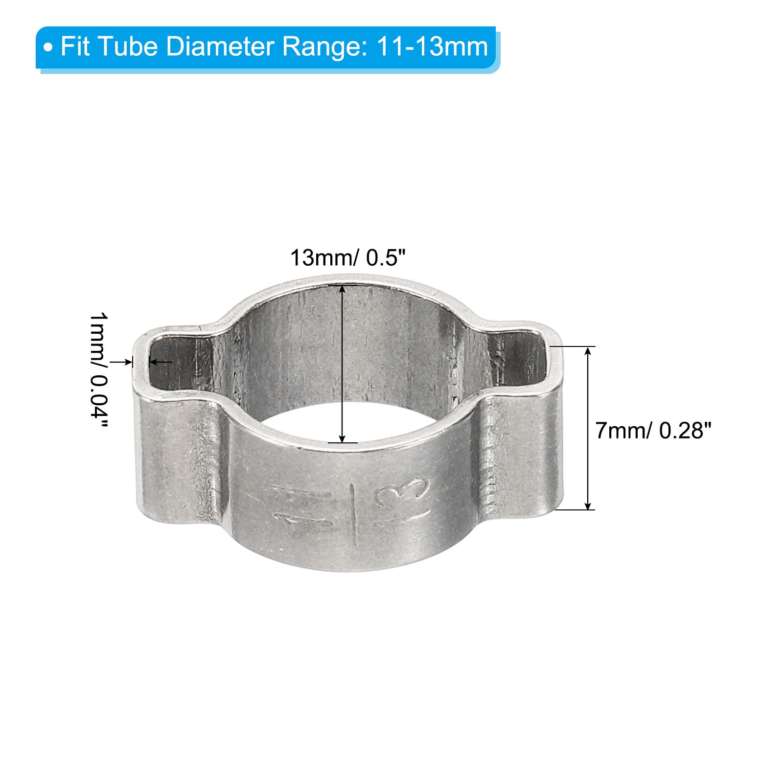 PATIKIL 30 Pack 11-13mm Double Ear Hose Clamp, 304 Stainless Steel O Clip Crimp Rings for Fuel Petrol Pipe Tube Fitting Connections, Silver Tone - Image 2
