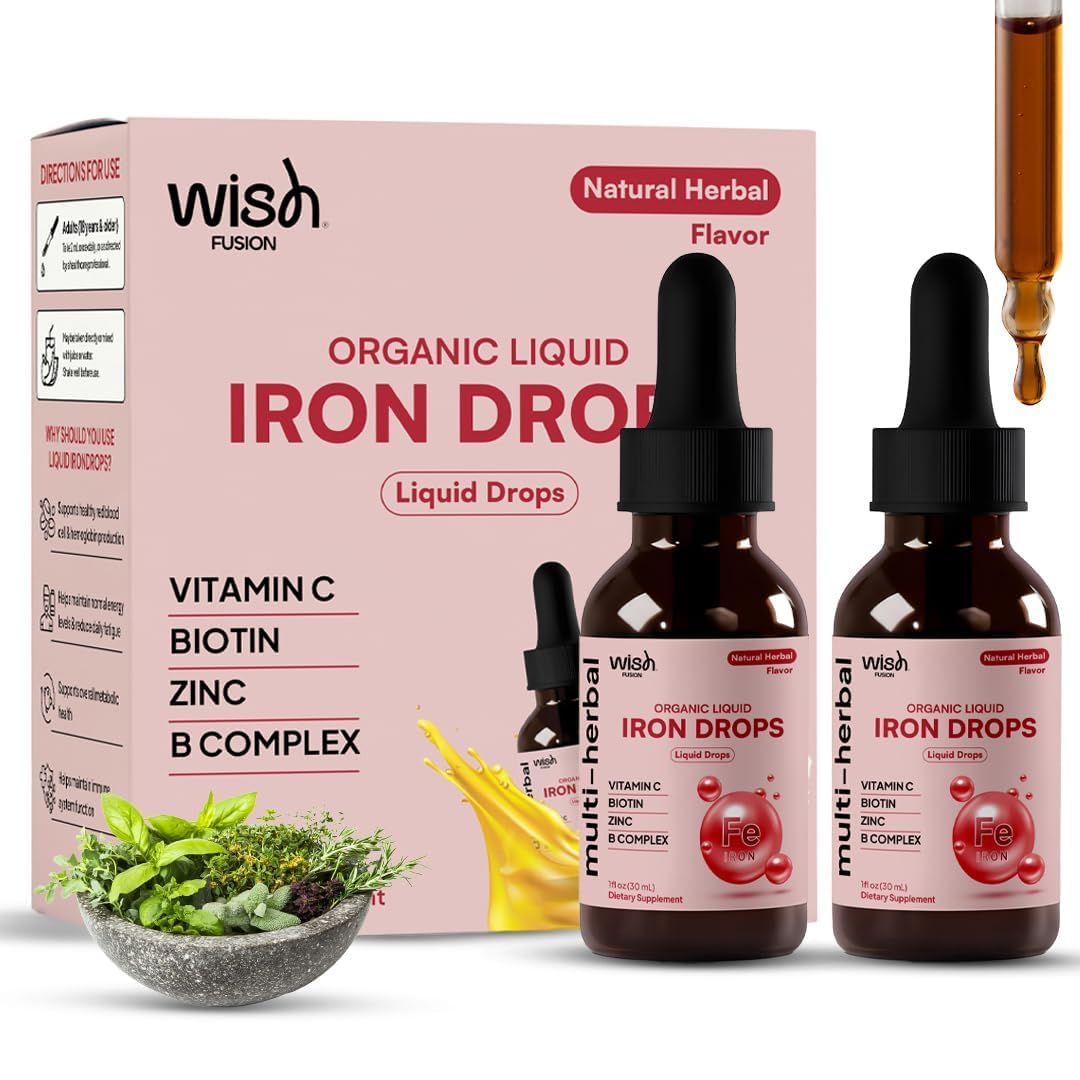 Liquid Iron Drops Supplements for Women & Men, 2 Pack, 2 fl oz