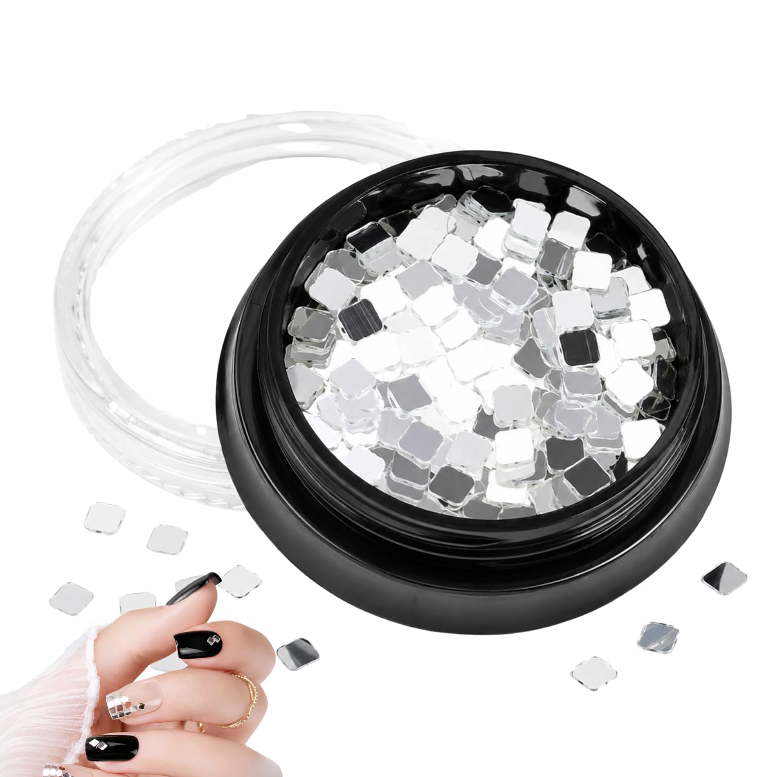 1 Box Silver Nail Sequins Glitter Flakes, DIY Nail Art Accessories, Manicure Makeup Decoration Supplies for Nails, Arts and Crafts Decorations (1, Square2)