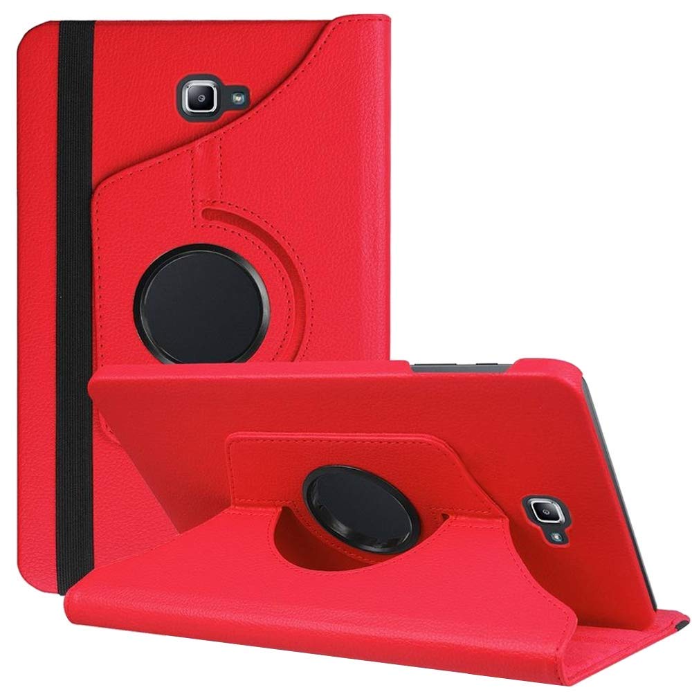 EKVINOR 360 Degree Rotating Case Compatible with Samsung Galaxy Tab A 10.1 (2016 NO S Pen Version), Premium PU Leather Stand Cover for Galaxy Tab A 10.1 inch (SM-T580/SM-T585, No Pen Version) - Red