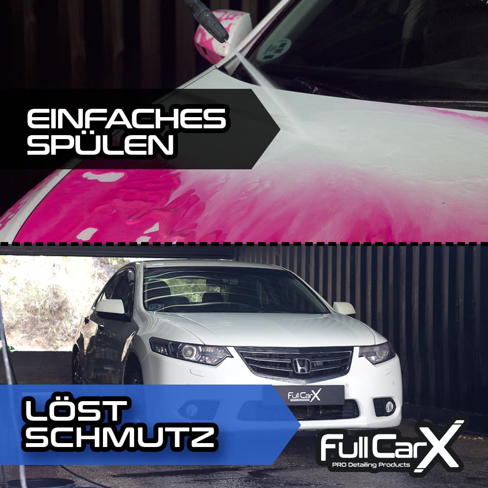 FULLCARX Autoshampoo Set mit Automatischem Drucksprüher Batterie USB, Snow Foam Shampoo PH Neutral Autoreinigung, Rosa Aktivschaum Vorreiniger Cherry Foam, Autopflege Auto Waschen Aussen Detailing