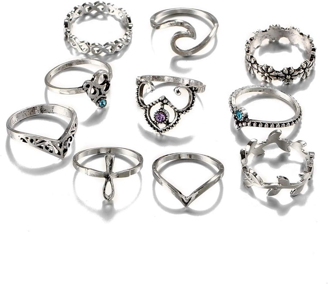 ZODRQ 10 Pcs Rings Set,Vintage Silver 