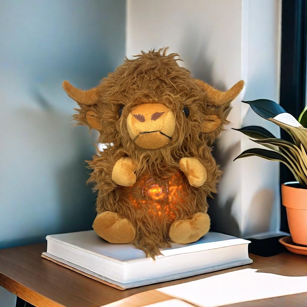 Soothing Snuggle Cute Highland Cow Stuffed Animal with Realistic Breathing Action and Lighted Music, Sleeping Cow Plush Toy (13.5-inch) - 4
