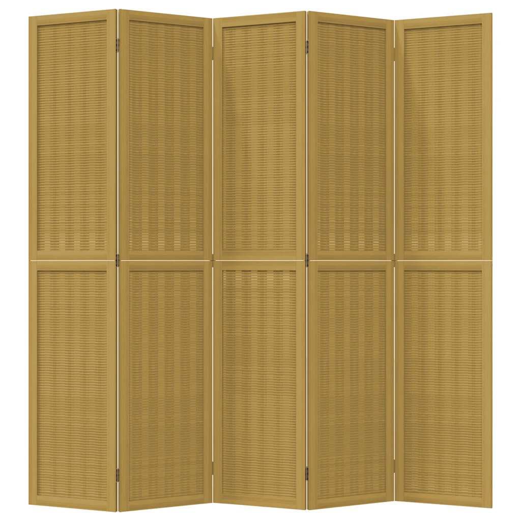 5-częściowy parawan z brązowego bambusa z ramą z litego drewna paulownia, 175-180 x 200 cm, składany i wolnostojący, ochrona przed wzrokiem do salonu, sypialni, biura, prywatności