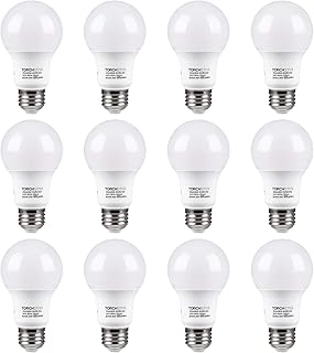 TORCHSTAR 12-Pack A19 LED Light Bulbs 60W Equivalent, UL Listed, 5000K Daylight, 9W, 820lm, Flicker Free, Non-Dimmable, Frosted Glass, E26 Standard Base LED Bulb for Ceiling Fan, Lamp, 15,000hrs