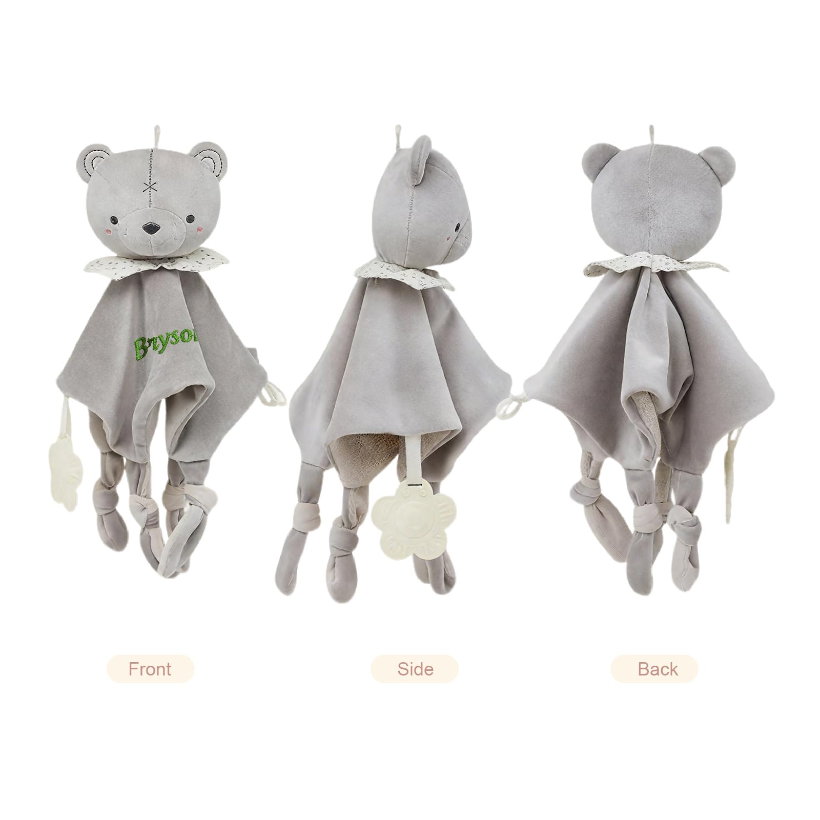 Copertina Personalizzata con Nome Doudou con Neonato Anello da Dentizione in Silicone e Campanellino Peluche Morbidissimo Copertina 27×27 cm Regalo per Neonati Ragazza Ragazzo (Style 5)
