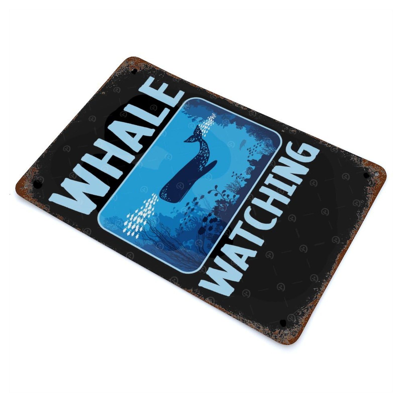 Weathered Tin Sign with Whale Watching Design 11.8"x7.9", for Shed, Workshop And Garage Wall Decor, Decorative Metal Wall Art