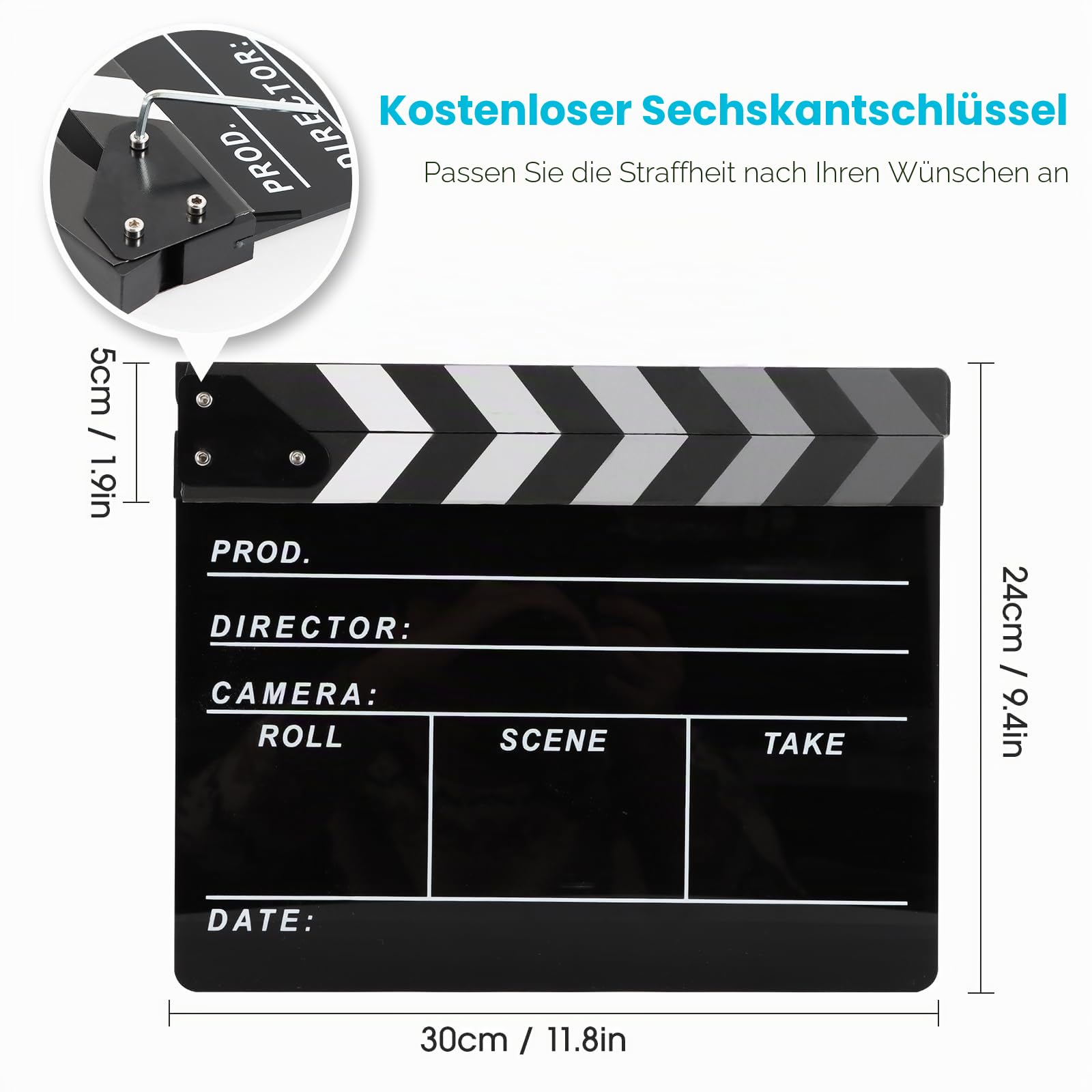 Filmregisseur Schindelplatte, Schiefer Fotografie, Video, TV Cut Action Szene Acryl Klöppel Board Requisiten mit einem magnetischen Tafelradierer, zwei benutzerdefinierten Stiften,