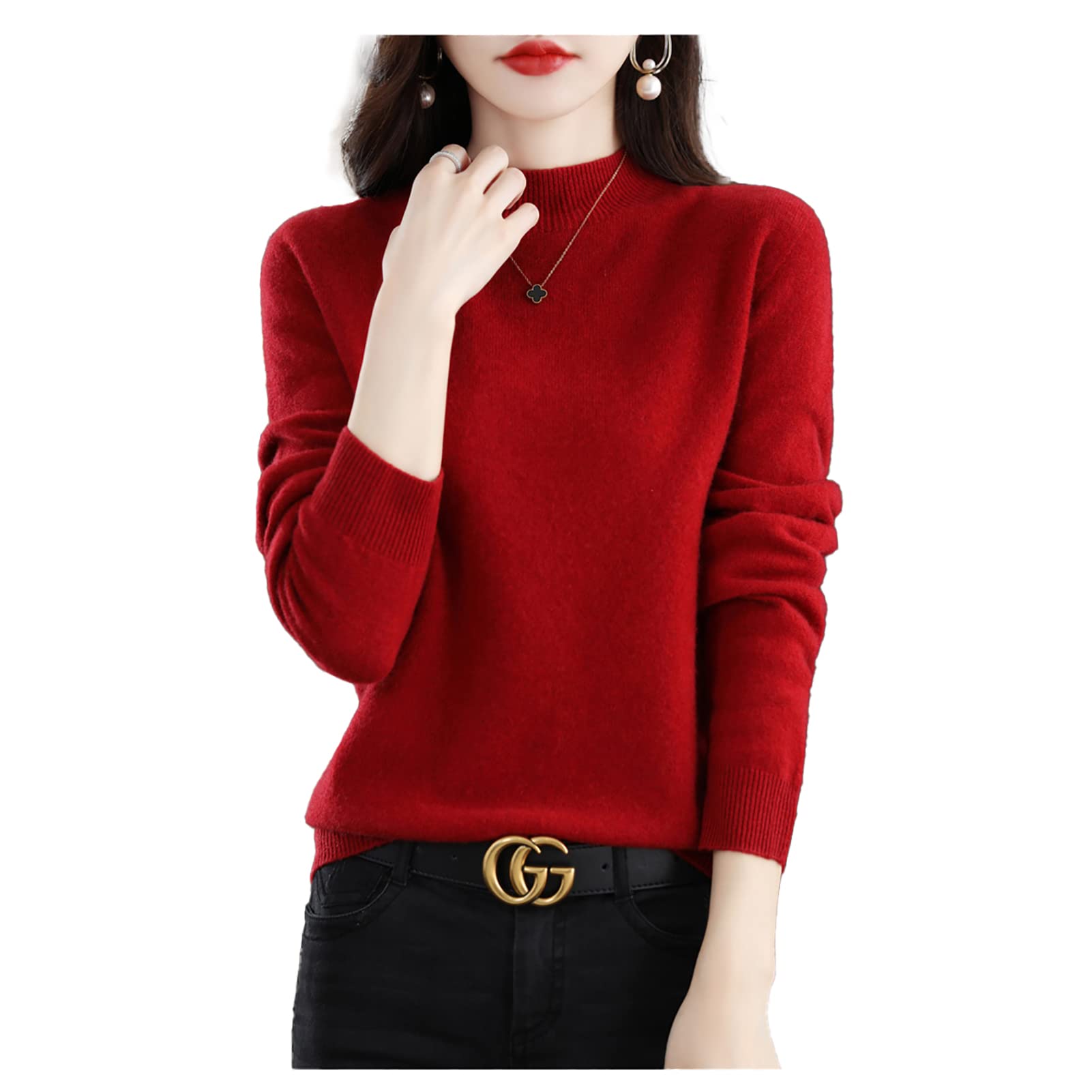 Amazon.co.jp: 女性用ウールのセーター、タートルネックプルオーバー