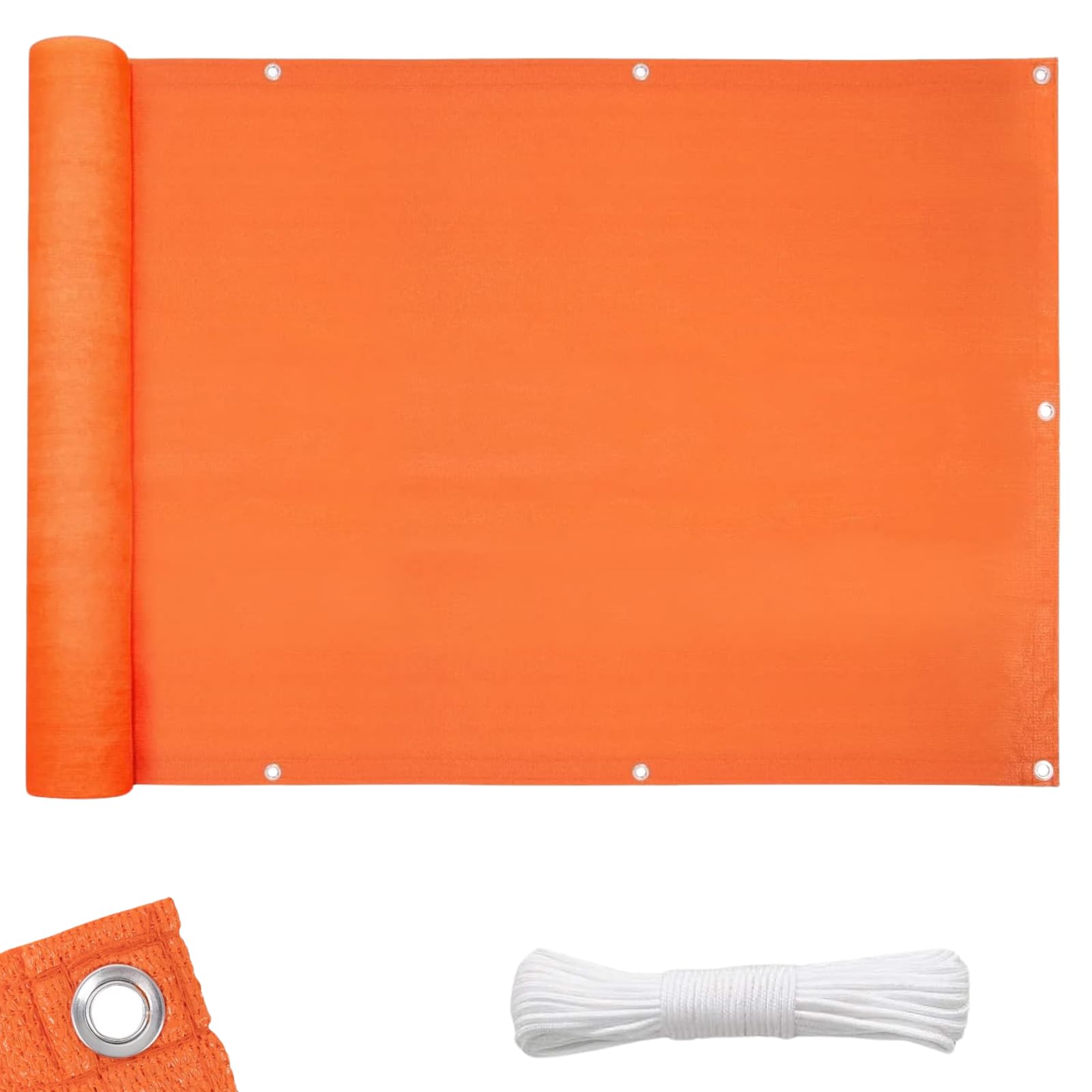 Floordirekt Balkon Sichtschutz ohne Bohren wetterfeste Balkonverkleidung Inkl. Befestigungsschnur, robuste Balkonabdeckung, Balkonbespannung 90x500cm (Orange)